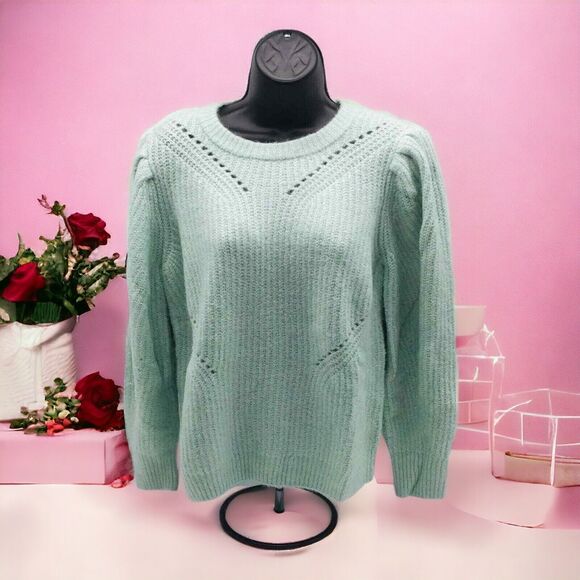INC Concepts Women’s Medium Mint Green Volume Sleeve Pullover Sweater NWT - Picture 2 of 9